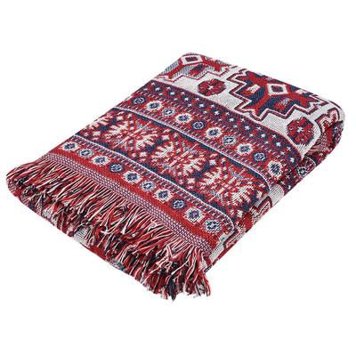 Double Sided Cotton Woven Couch Throw Blanket Carpet with Decorative Tassels for Bed Sofa (#2)
