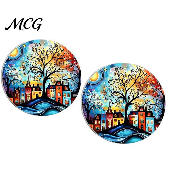 Easy Clean Car Coasters 2PCS Coasters, Oil Painting Print, Decorative Non-Slip Thermal Pads, Stain-Resistant Modern Accessory Gift to Cup Holders, for