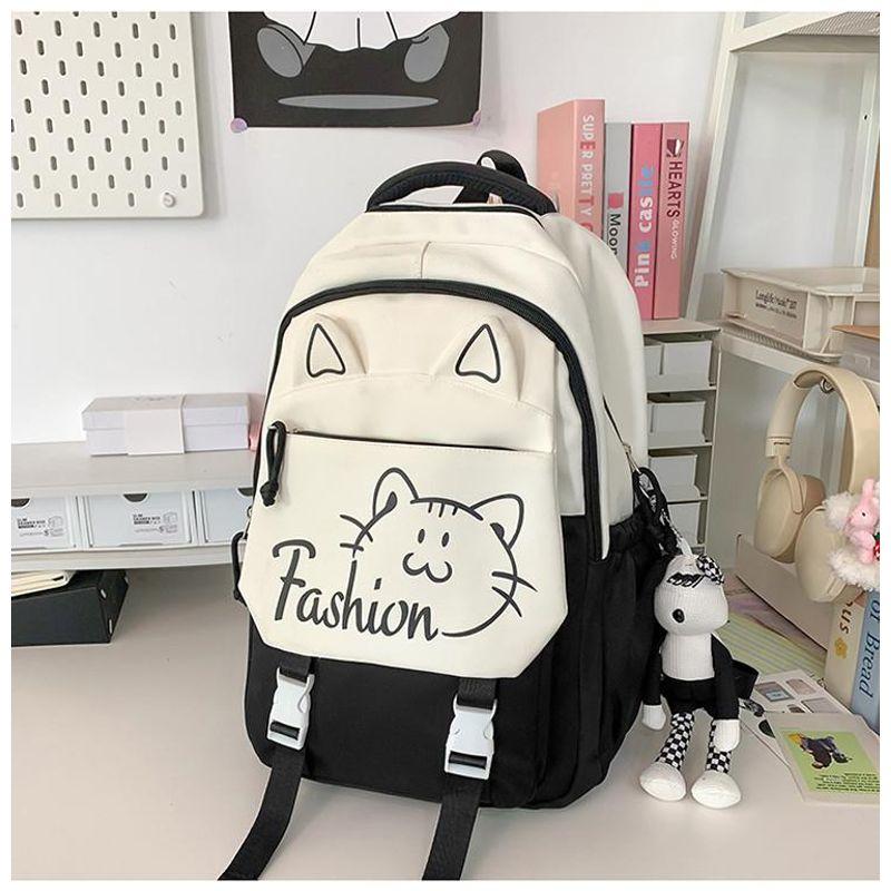 

Jk2025 New Schoolbag Women Junior High School Student Ins Good-looking Korean Series Niche Backpack High School Student Large Capacity Black with ornaments