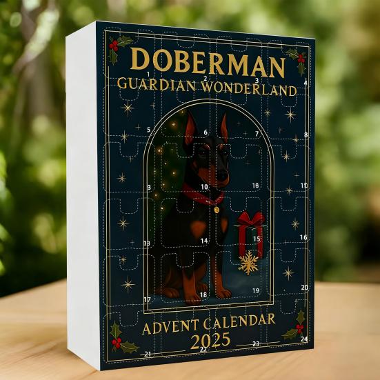 Doberman Advent Calendar 2025 24 Day Christmas Countdown Box with Acrylic Ornaments Multifunctional Holiday Tree Decor And Dog Lover Gift