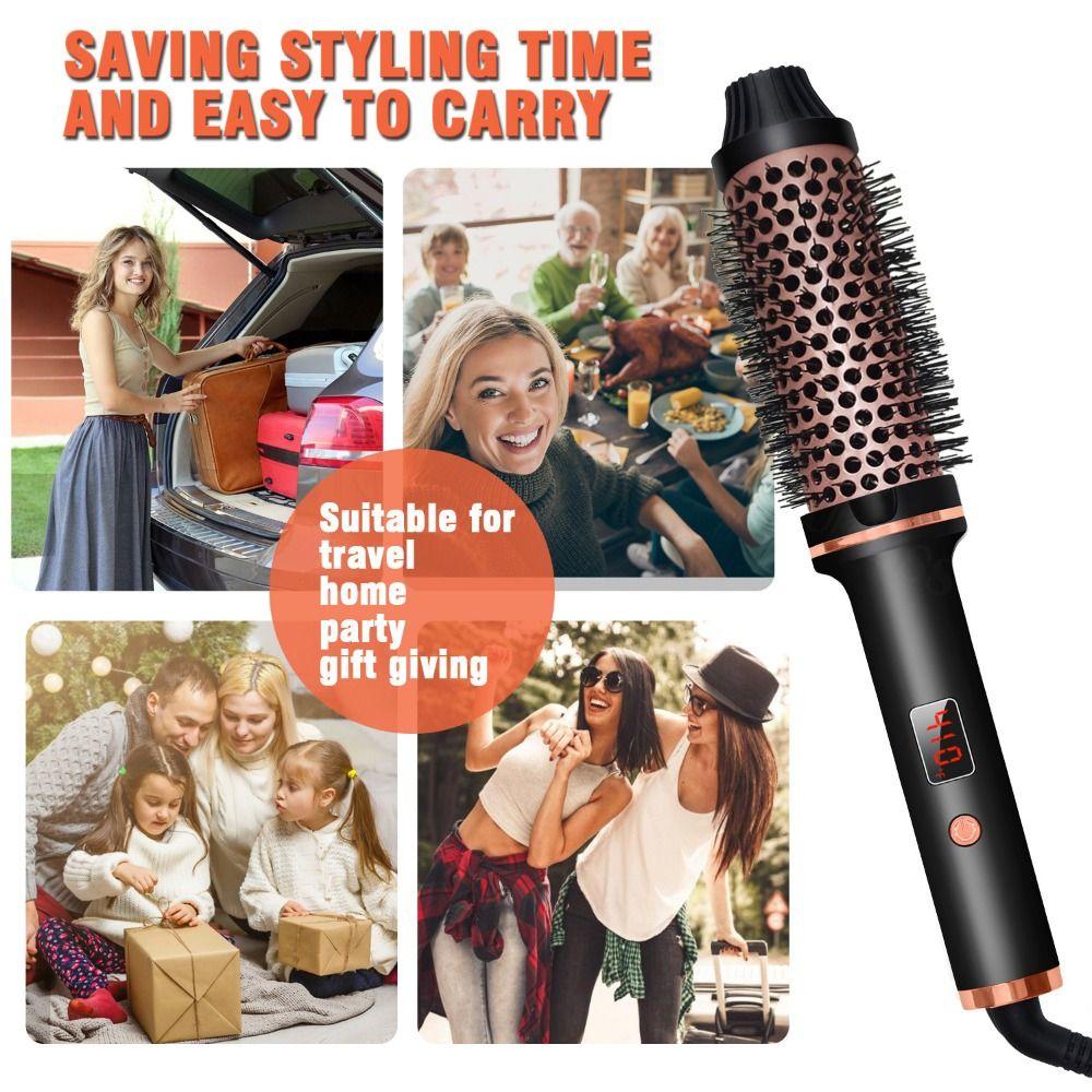 3 IN 1 1.5 Inch Curling Iron Brush LCD Display Heated Round Brush  Straight and Curly Hair