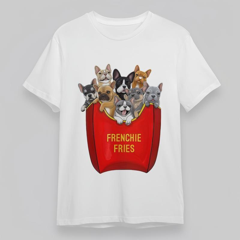 Women's Plus Size Fashion Classic T-Shirt Funny French Bulldog Fries Graphic Tee