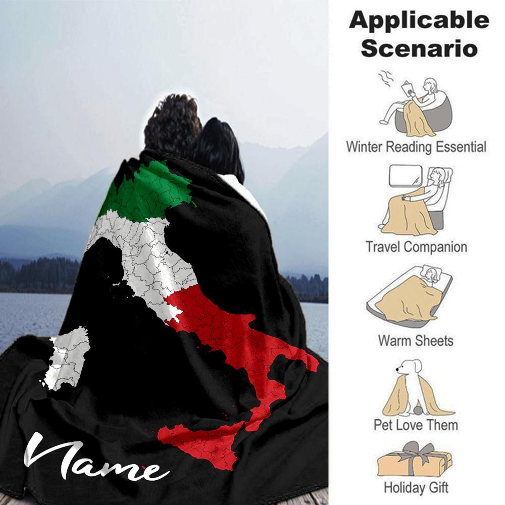Customiz Name Personality Italy Map Blanket Soft &Warm Sofa Office Bed Travel Lunch Break Blanket, Gift Suitable All Seasons