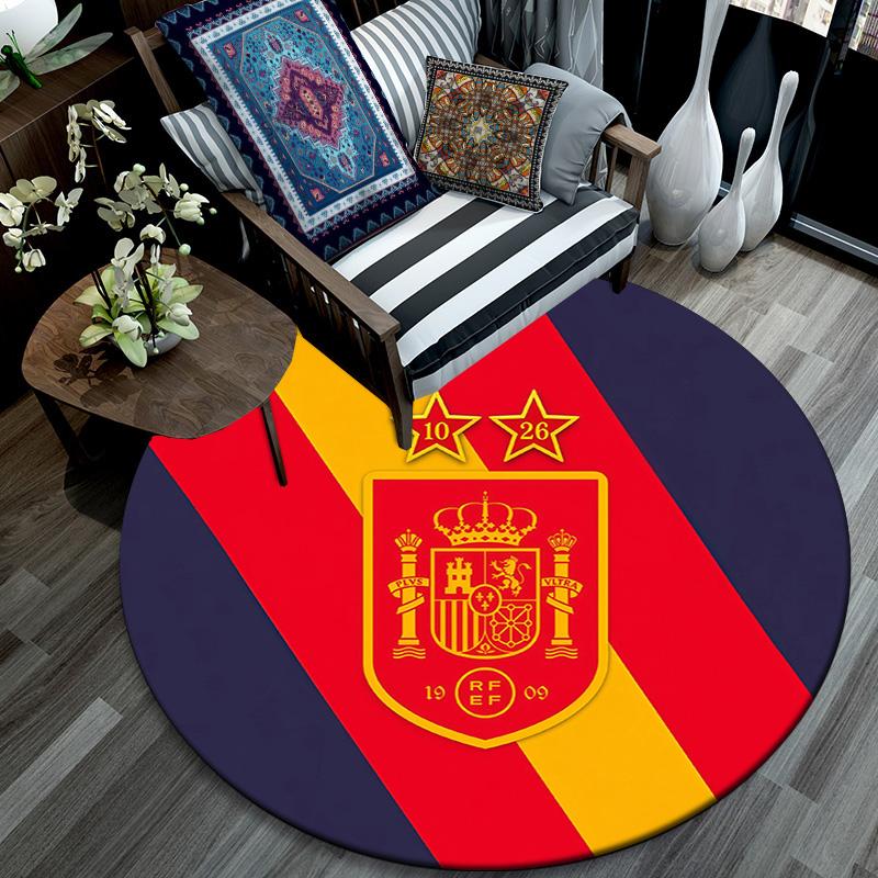 Spain National Football Team2 Round Area Rug,Carpet Rug for Living Room Bedroom Sofa Playroom Decor,Non-slip Floor Mat