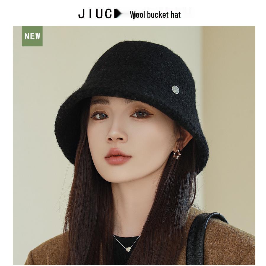 Körniger Woll-Damen-Bucket-Hat - Gesichtsschlankmachend, Breite Krempe, Warm für Herbst/Winter