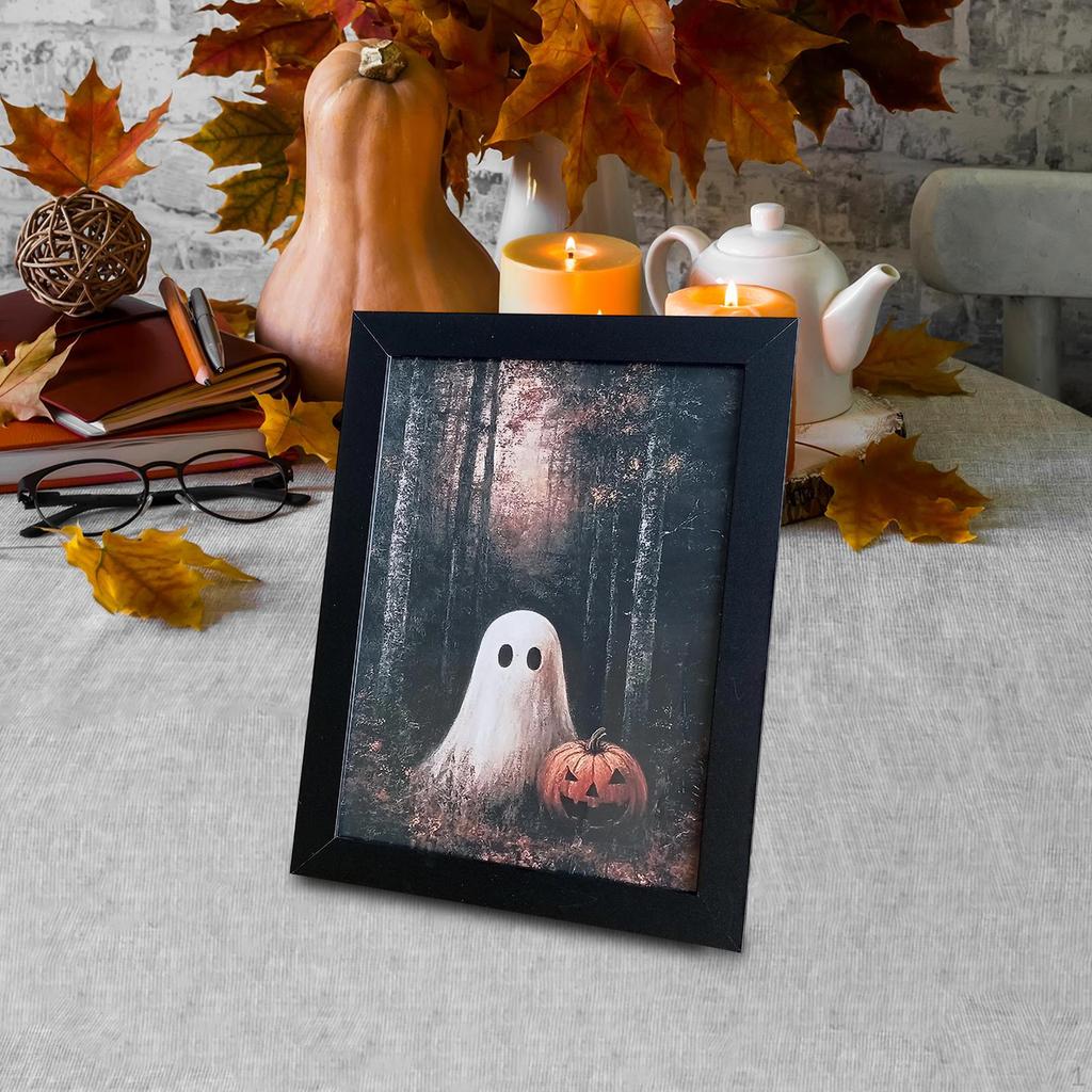 Halloween Art Print Decor 9x6.9 inch Spooky Scary Home Painting Picture for Shelf Bathroom
