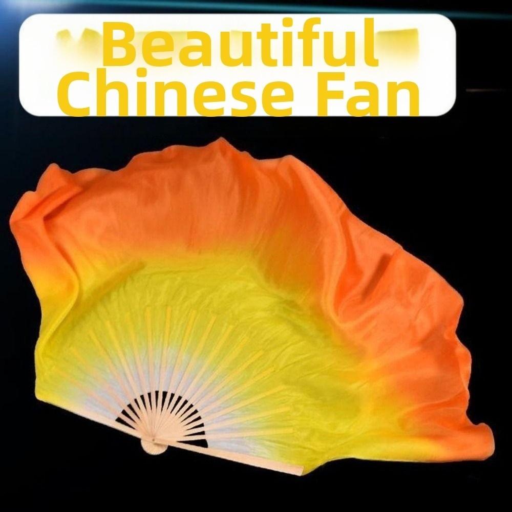 10/20cm Half Circle Silk Veil Pairs Yangko Dance Bamboo Fans Hand Dye Adults Fan  Kid Women