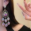 Colored Crystal Water Drop Earrings Long Style Fringed Earrings Dangle Earrings  Ladies' Jewelry
