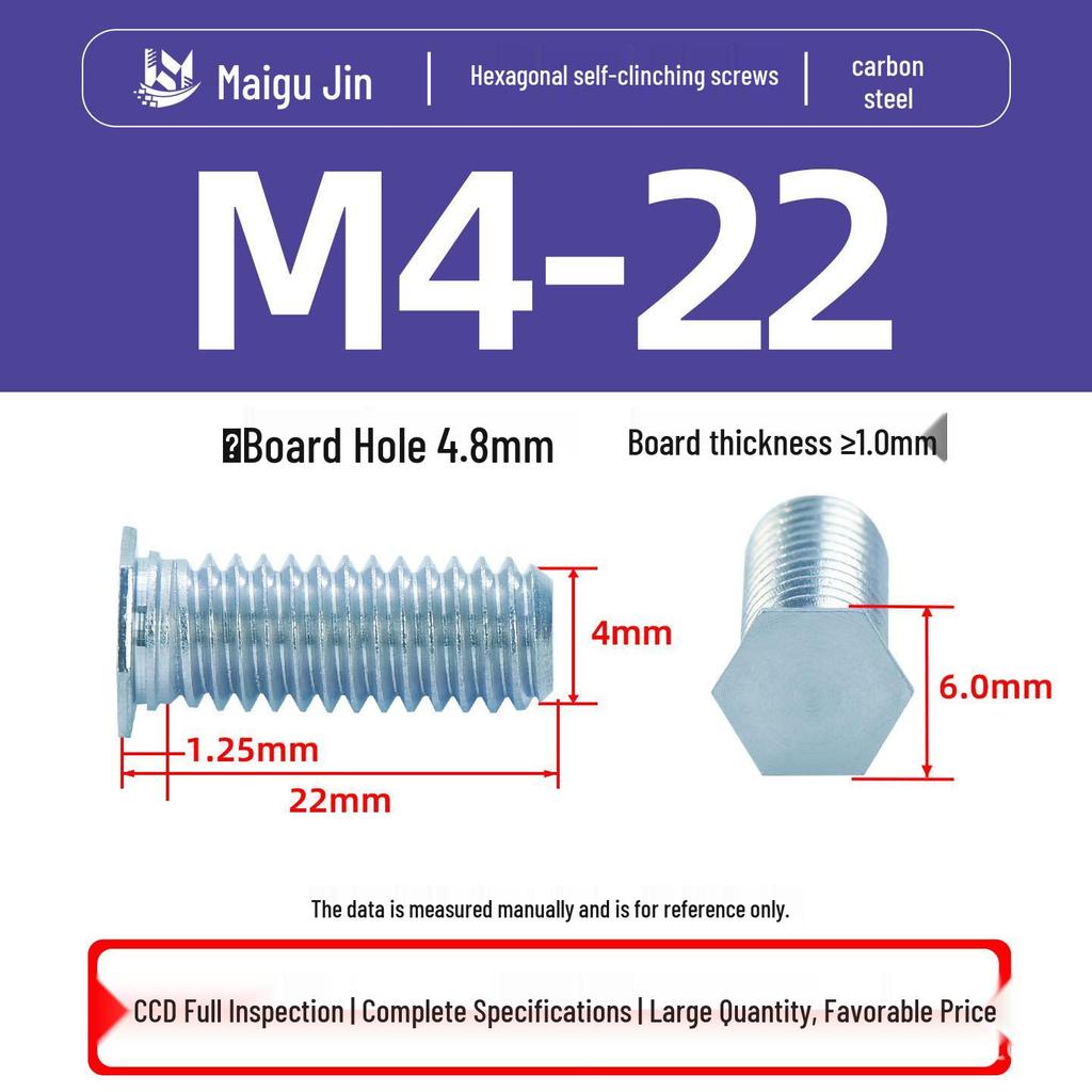 NFH Hex Rivet Nut: Galvanized Press Plate External Thread Screw, 8.8 Grade, M3-M8 Sizes.