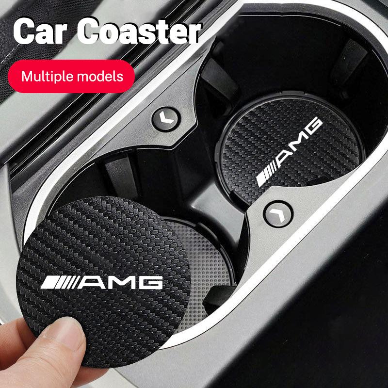 YHB3 Car Carbon Water Cup Pad Leather Anti Slip Coaster Mat For Mercedes Benz AMG W204 W205 W203 W212 W213 W206 W210 W124 W169 W222