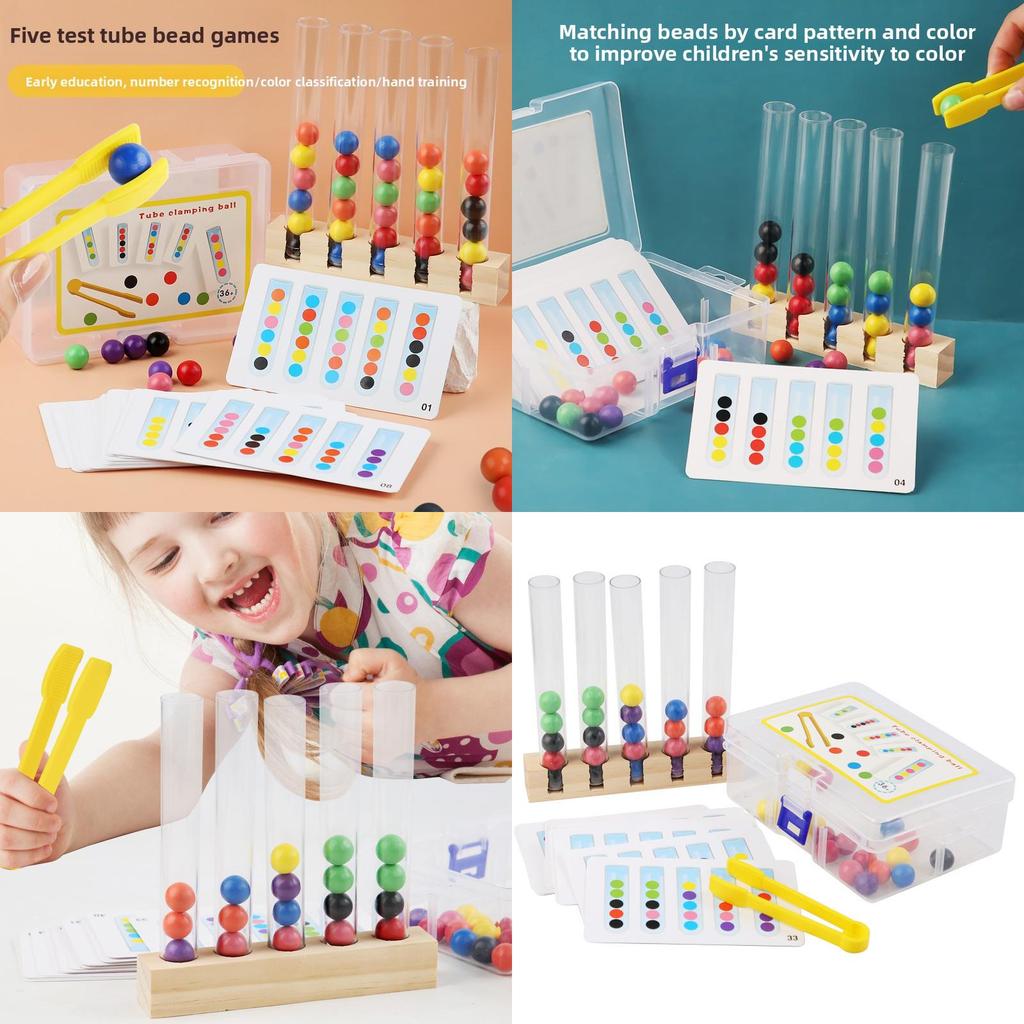 Wooden Educational Childrens Bead Sorting Tubes With Color Recognition For Parentchild Interaction