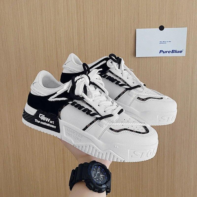 Designer Shoes for Men Casual Platform Sneakes Two-tone Lace Up Trainers Fashion Student Sneakes Mens Vulcanized Tenis Masculino