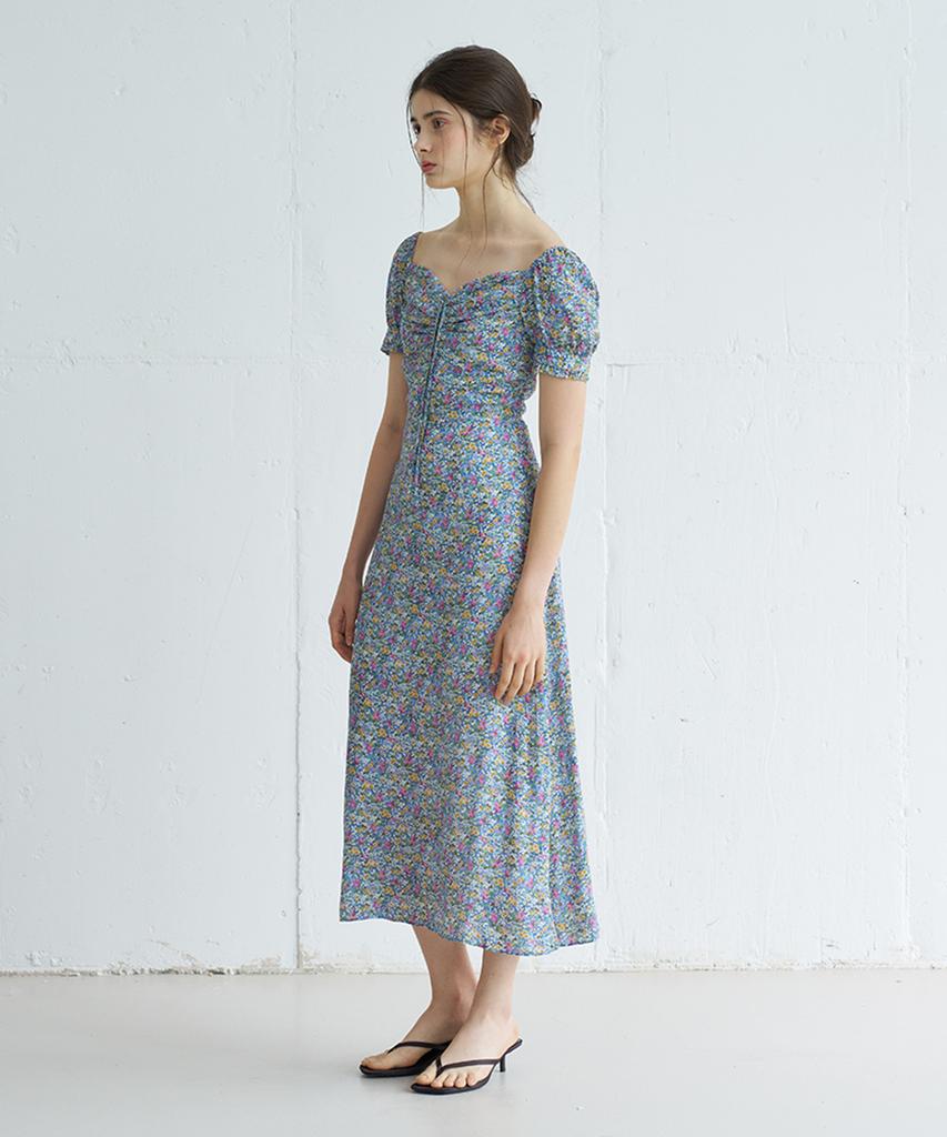 VEM.VER Shusha Heart Neck Floral Midi Dress_Blue
