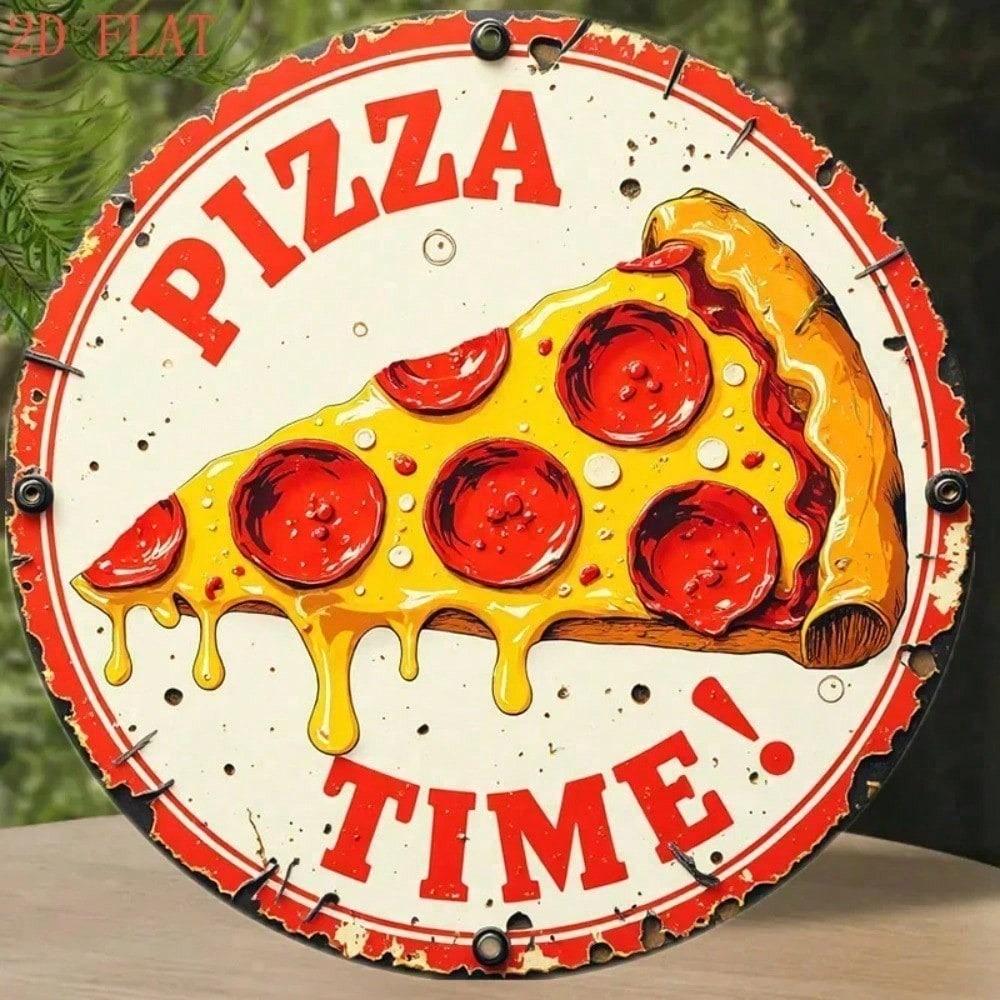 Vintage Retro Pizza Lover 8 Inch Round Tin Sign Pepperoni Cheese Slice Metal Wall Art Kitchen Restaurant Man Cave Decor