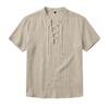 Men's Linen‑Blend Lace‑Up Stand‑Collar Shirt, Crisscross Tie Front V‑Neck, Short Sleeve, Breathable Relaxed‑Fit Medieval Renaissance Casual Summer Top