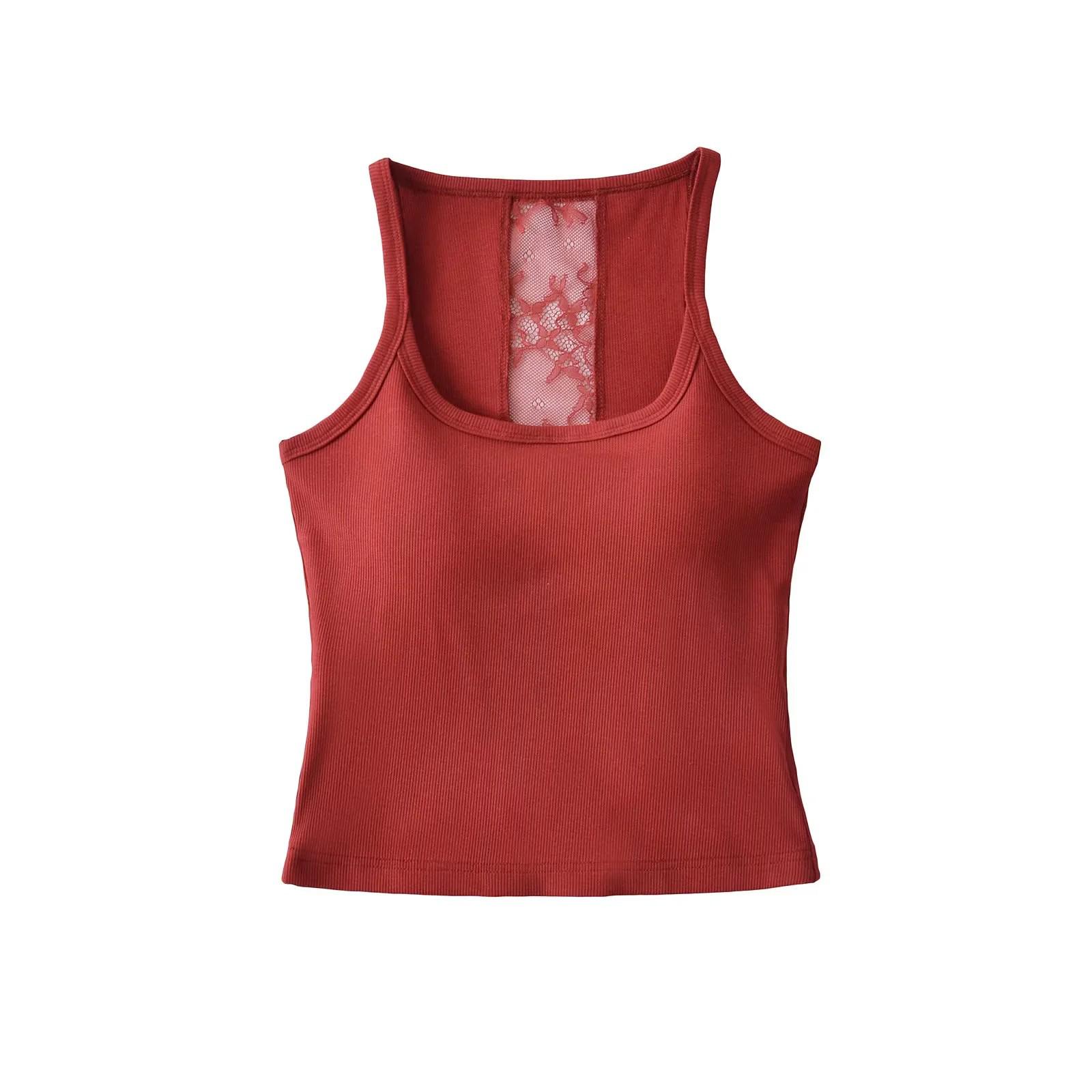 

Сладкий и пикантный кружевной лоскутный топ-майка с открытой спиной и спинкой-борцовкой для многослойности Small