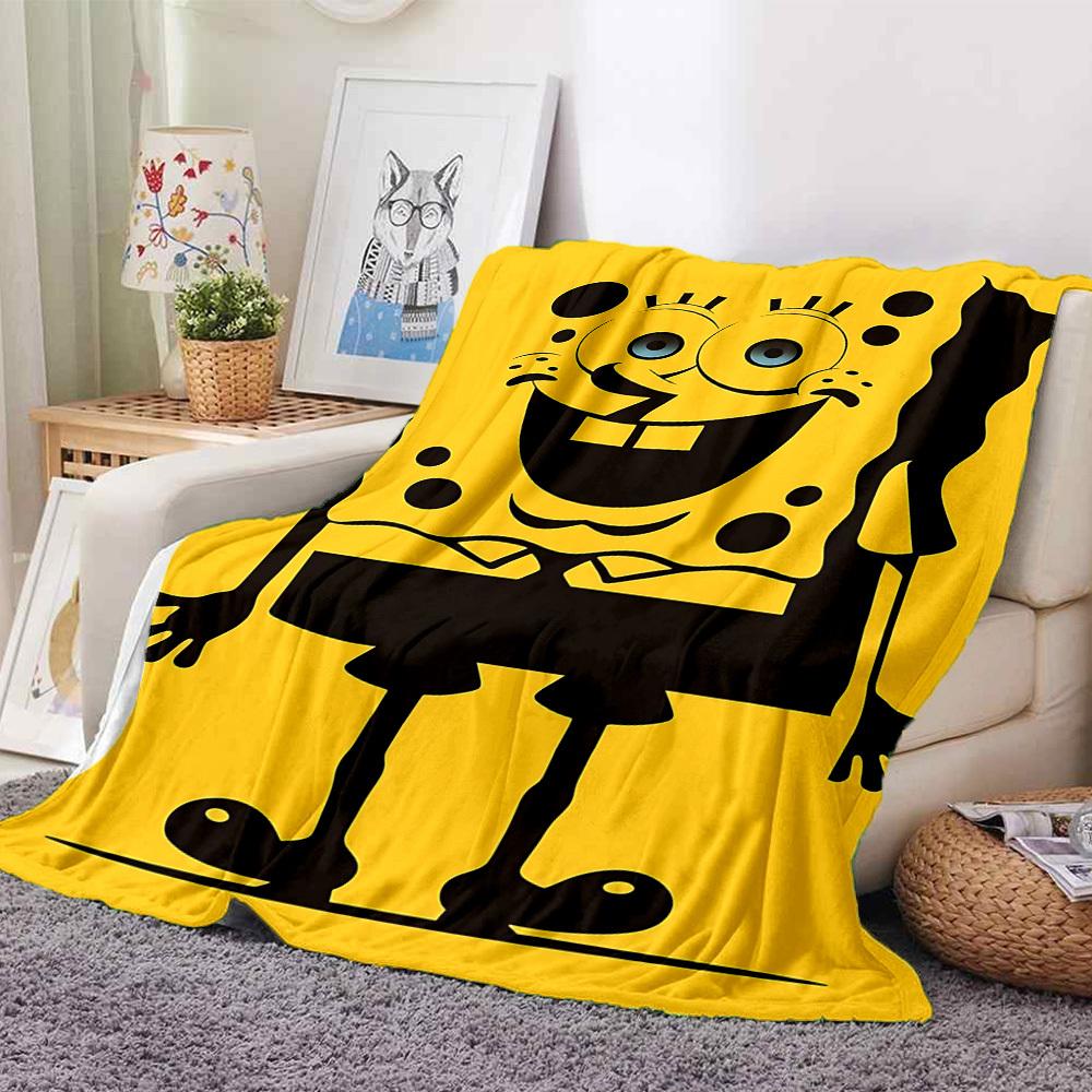 1 stuks SpongeBob SquarePants Flanellen Plaid HD Geprint Lichtgewicht Zacht Warm Deken voor Alle Seizoenen voor Bank, Bed, Reizen, Kamperen Machine Wasbaar
