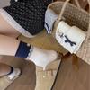 Ladies Autumn Simple Polka Dot Bow Puppy Button Medium Tube Cotton Socks