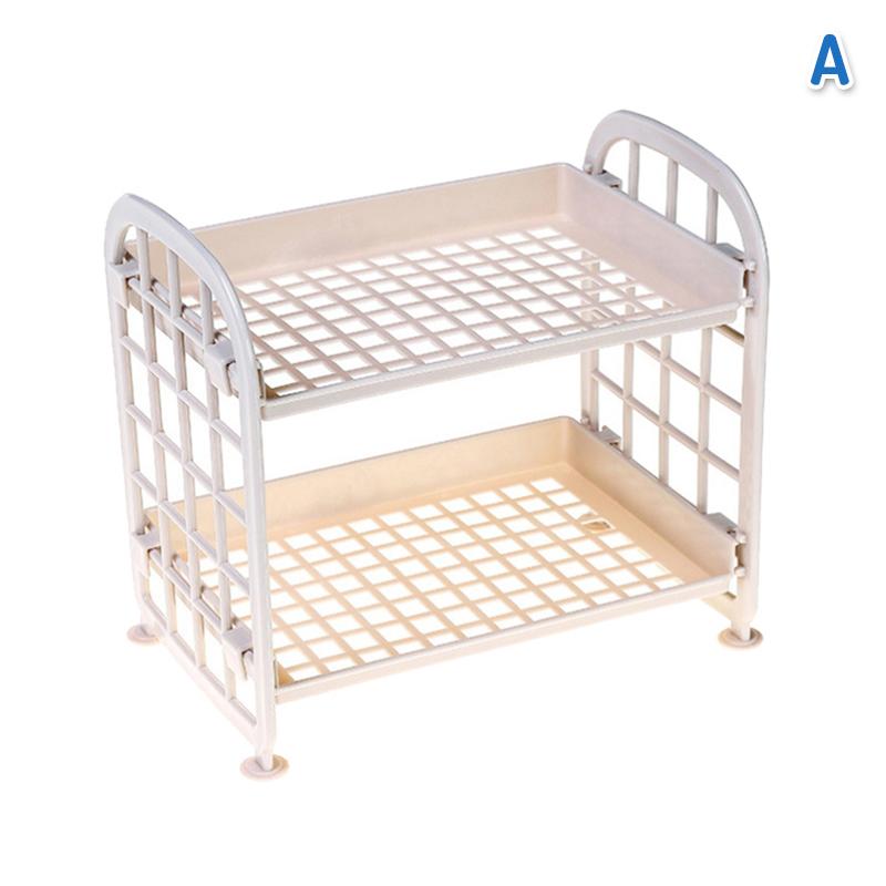 2-Tier Plastic Storage Rack,Multi-Purpose Desktop Organizer Shelf for Bathroom,Kitchen,Makeup & Stationery