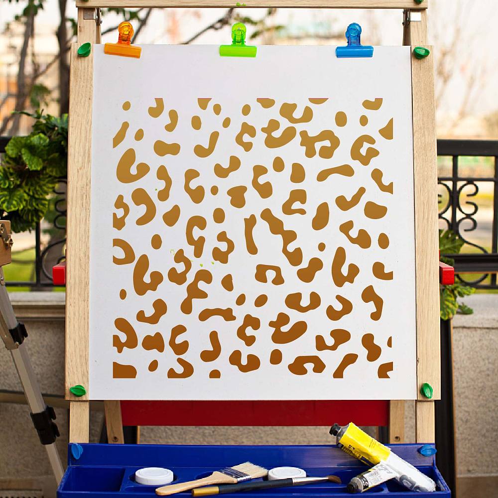 Stencils de Dessin Peinture en Plastique PET Modèles Carré Blanc Crème Motif Imprimé Léopard 30x30cm