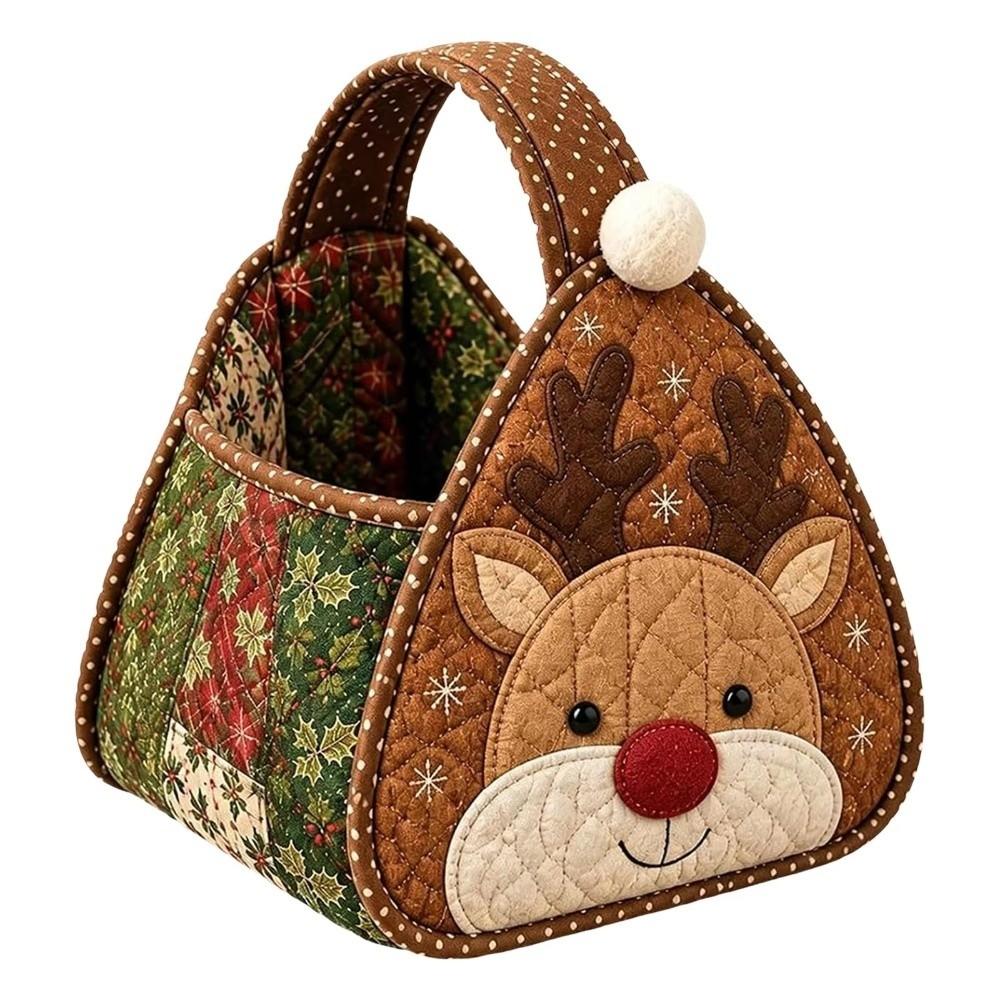 Padded Patchwork Christmas Carry Basket Foldable Quilted Tote Bag Christmas Handbag