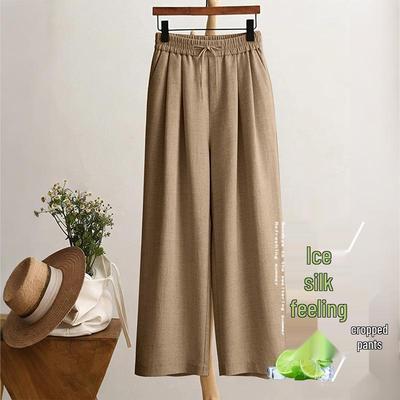 Women's Summer Ice Silk Wide-Leg 3/4 Pants | Petite Casual Elastic Waist Trousers