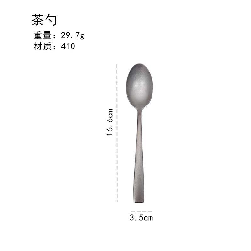 Stainless Steel Knife, Fork, Spoon, Titanium Purified Square Handle, Household Western Tableware, Steak Knife and Fork, Teaspoon Salad Fork Five-piece