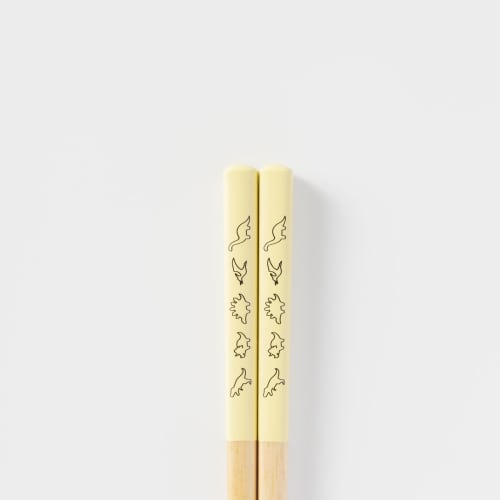 Sunny Life Design Wakasa Lacquer Chopsticks for Kids, Dishwasher Safe, Natural Wood, 18cm, DINO Design, Yellow, Made In Japan, 146910