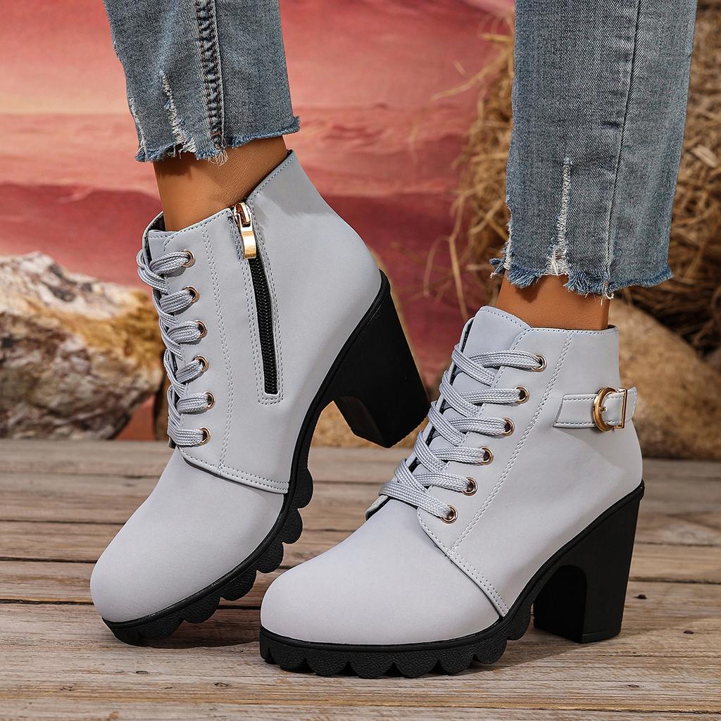 Autumn Winter Women Boots High Quality Boots Lace-up High Heels Shoes for Women Outdoor Fashion Anti-slip Boots Botas De Mujer
