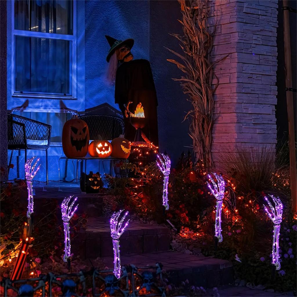 5Pcs 18in Halloween Skeleton Hands Decoration Glowing Lights, Skeleton Hand Garden Lights, Horror Garden Decoration Stakes