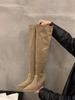High-heeled khaki knee-piled boots women's shoes 2025 new autumn and winter pointed thin long tube knight boots