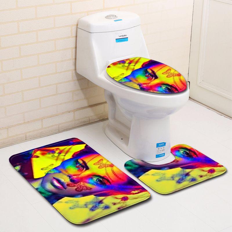 

Painted 3D Bathroom Toilet Three-Piece Floor Mat Doormat Bathroom Carpet Three-piece set 45 * 75cm