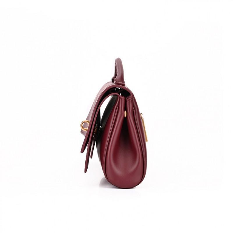 Genuine Leather Mini Square Bag With Lock Top Handle Crossbody Shoulder Women