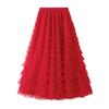 Tutu Cake Skirts Women Elegant Cascading Ruffles A Line Long Skirts Female Casual Elastic Waist Party Lace Skirt Faldas