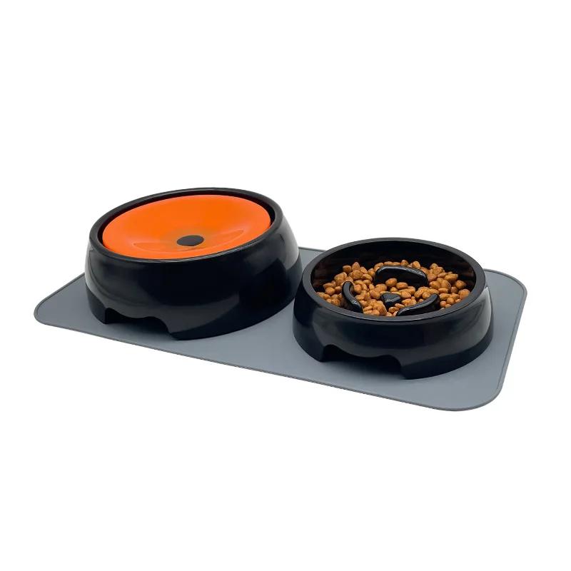 

Slow Feeder Dog Double Bowl with Silicone Mat Cat Pet Food Water Feeder Drinking Bowls Anti-Choking Non-Slip Basin Puppy Bowl
