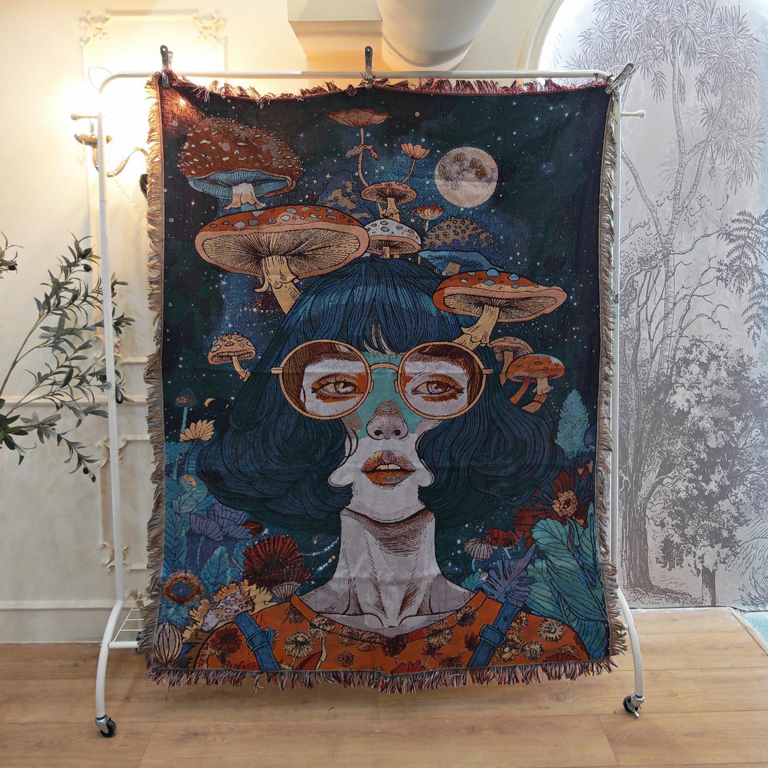 Стиль Инс, Девочка-гриб, Плед для дивана, Плед для кемпинга, Плед для пикника, 130x160 см