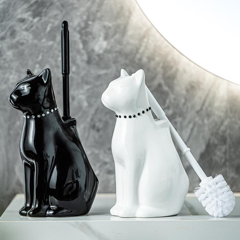 Ceramic Toilet Brush Holder Long Handle Bathroom Cleaning Tool for Home