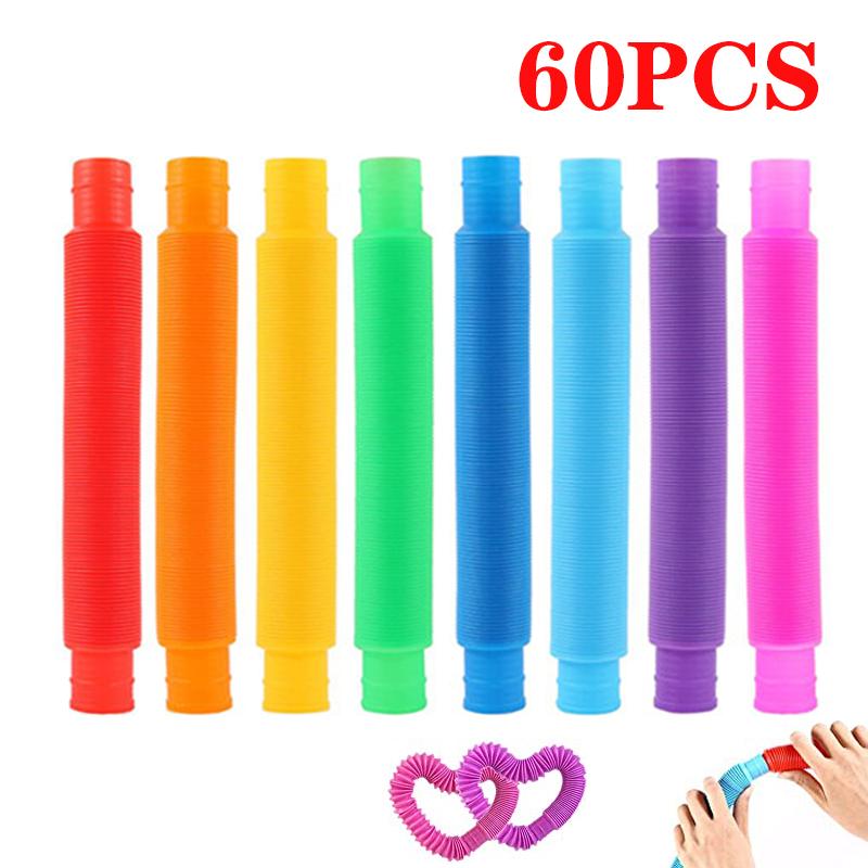 5/60Pcs Telescopic Tubes Fidget Toys Stress Relief Stretching Pop Tubes Sensory Toys For Kids Adults Decompression Toys Gifts