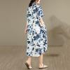 Manga corta Tallas grandes Algodón vintage floral nuevo en vestidos para mujer casual suelto vestido camisero largo de verano