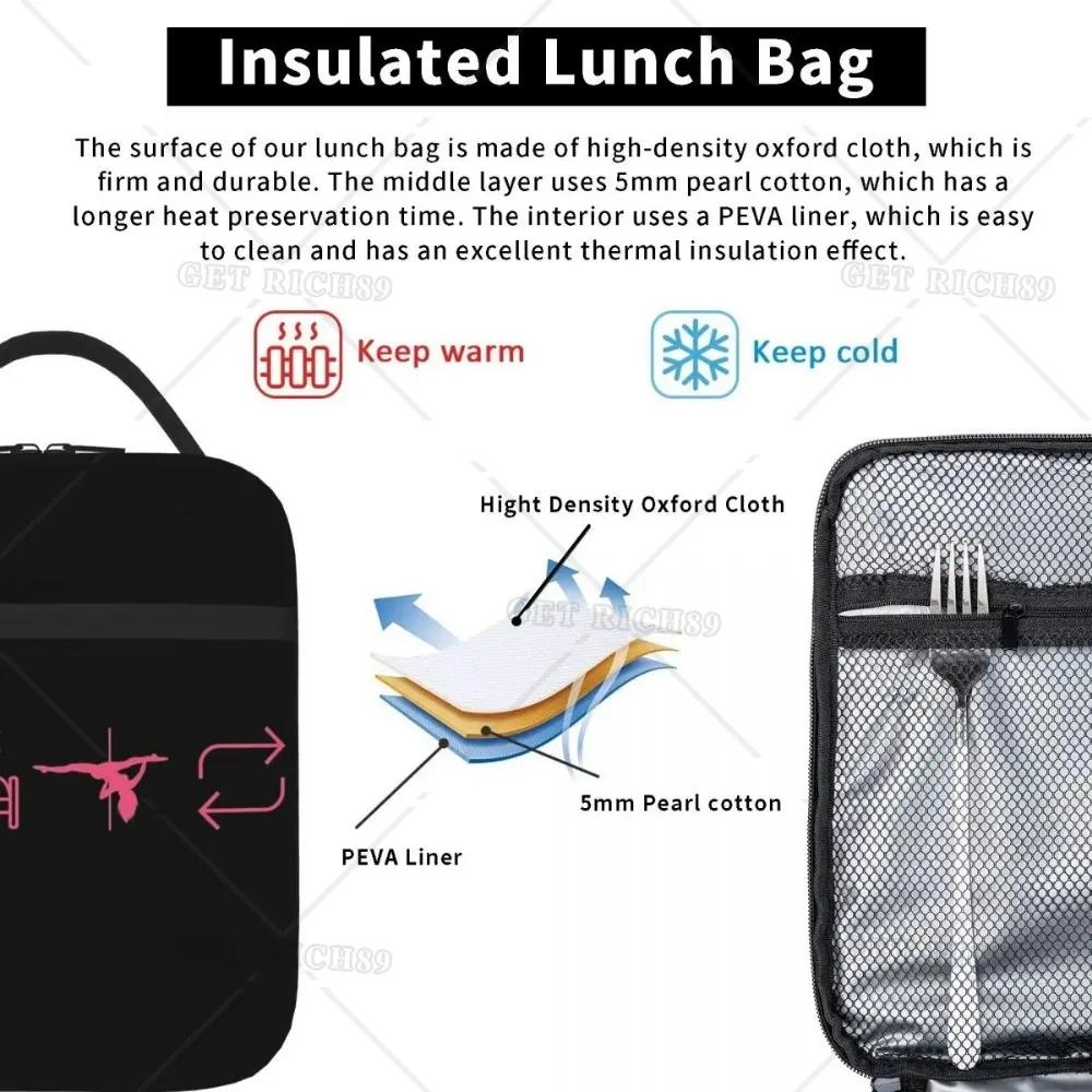 Essen, Schlafen, Pole Dance, Wiederholen Print Isolierte Lunchtaschen Thermokühltasche Lunchbox mit Seitentasche für Frau Kinder Arbeit Schule