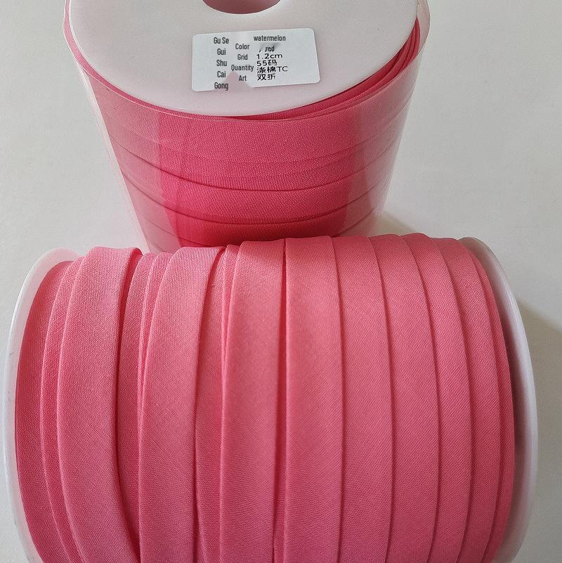 Red Double Fold Bias Binding Tape - No-Iron Polyester Cotton for DIY Cheongsam, 1.2" Width