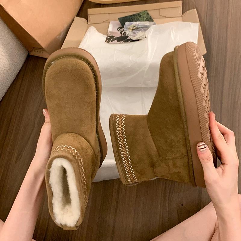 Small thick-soled heightening snow boots women's new winter velvet warm low-top bread snow cotton shoes