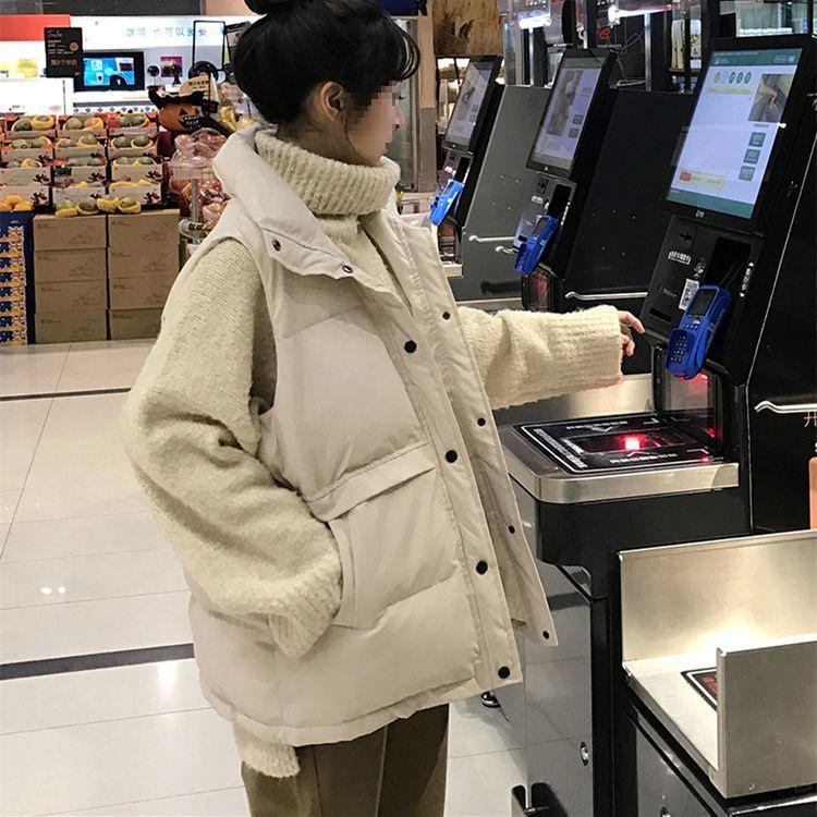 Women s Korean Style 2025 Winter Down Cotton Vest – Loose, Slimming, Versatile, and Thickened Sleeveless Jacket. S (Recommended: Under 100 lbs)