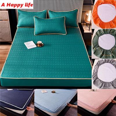 Solid Color Bed Mattress Cover Thicken Quilted Mattress Cover Fitted Sheet Soft Anti-mite Mattress Topper Air-permeable Bed Pad