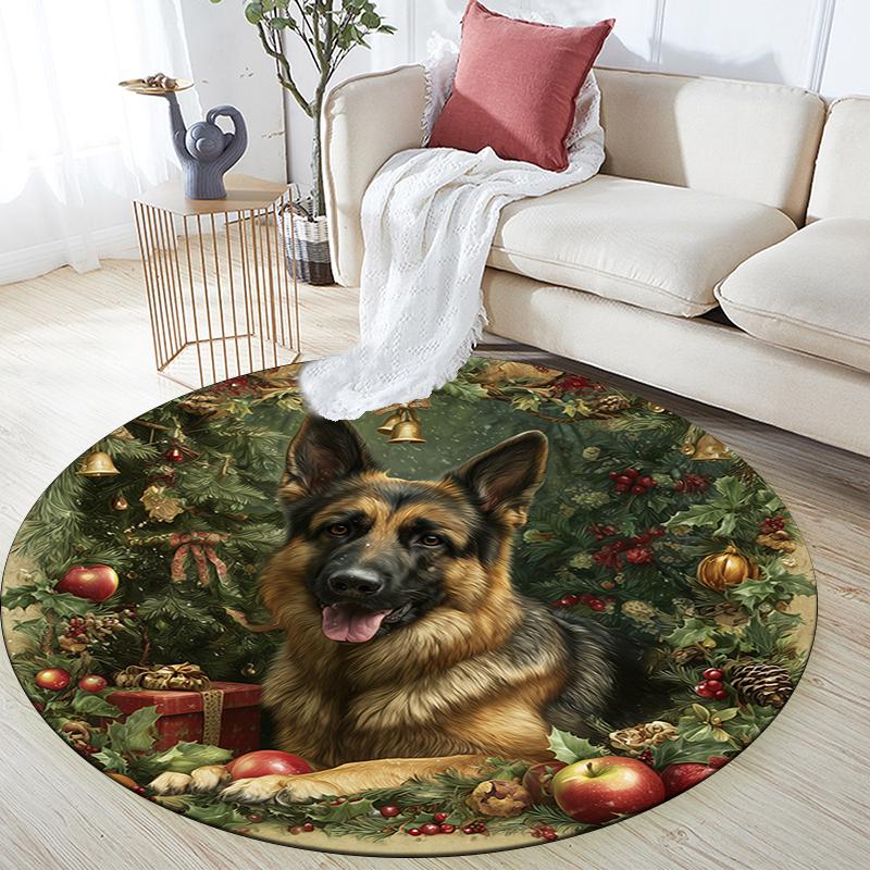 Christmas dog pattern round rug,Carpet Rug for Living Room Bedroom Playroom ,Non-slip Floor Mat,Holiday Gifts and Birthday Gifts.
