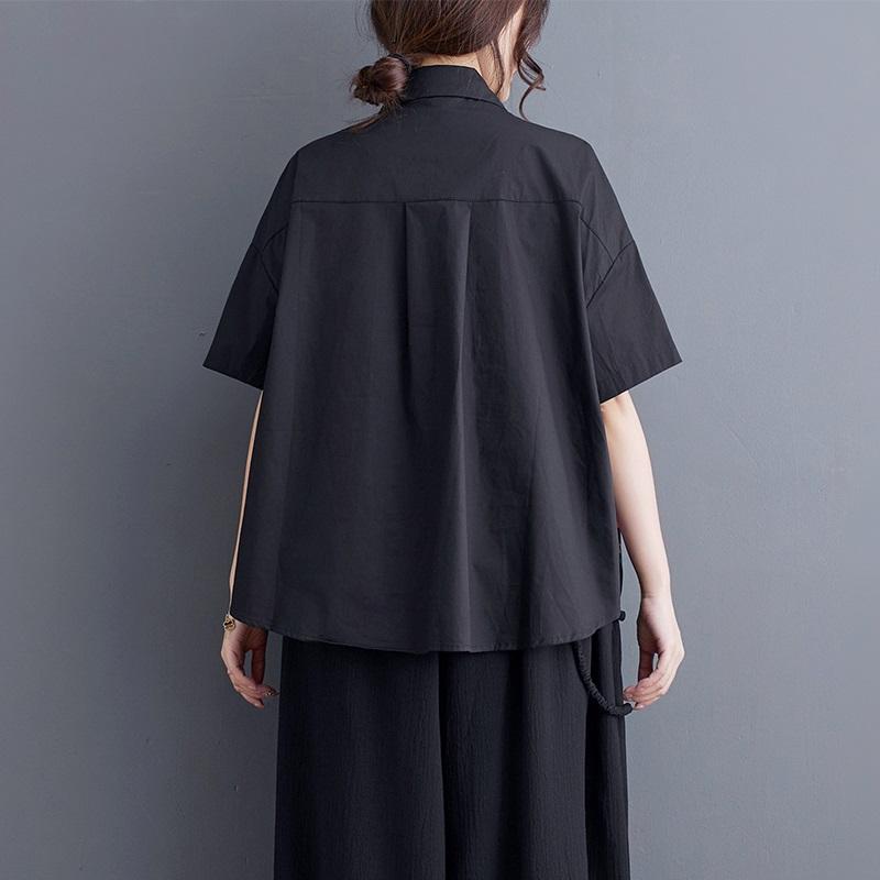 Camisas y blusas de algodón de gran tamaño de manga corta para blusa, tops informales sueltos de verano, camisa con botones para mujer