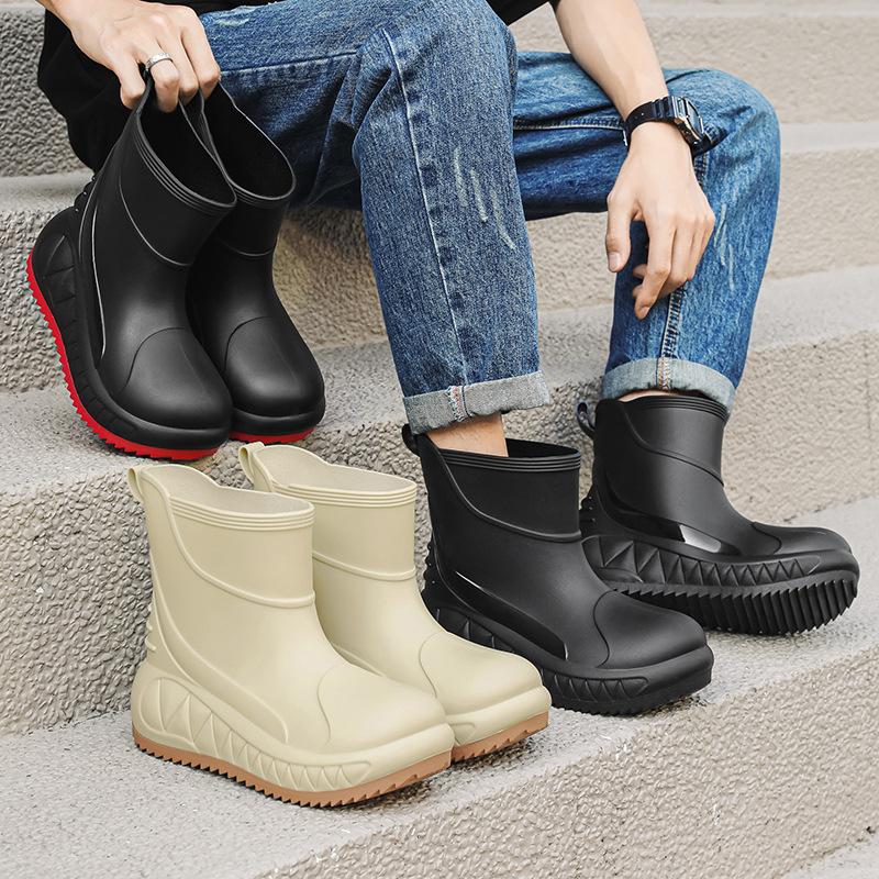 Fashion rain shoes men's short tube outer wear soft-soled waterproof shoes outdoor fishing shoes non-slip kitchen rubber shoes car wash shoes