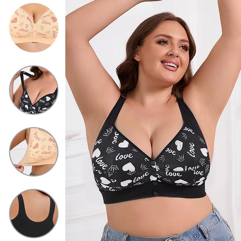 A-G cup 36--52 super large size printed bra popular in Europe and America, large cup front buckle underwear