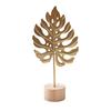 jijijing Metal Leaf Ornaments, Gold Palm Leaf, Ginkgo Feather Statue with Wood Base, Modern Desktop Sculpture for Living Room, Bookshelf, Office Desk