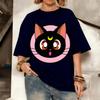 Sailor Moon Luna Cat Anime Print Cotton T-shirt Women Men Casual Short Sleeve Summer Tops Loose Streetwear Graphic Tee Fashion